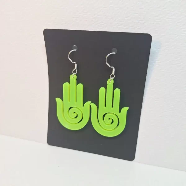 Earring-model-Hamsa1-color-neon-green Boucles d'oreilles Hamsa I couleur vert néon en acrylique