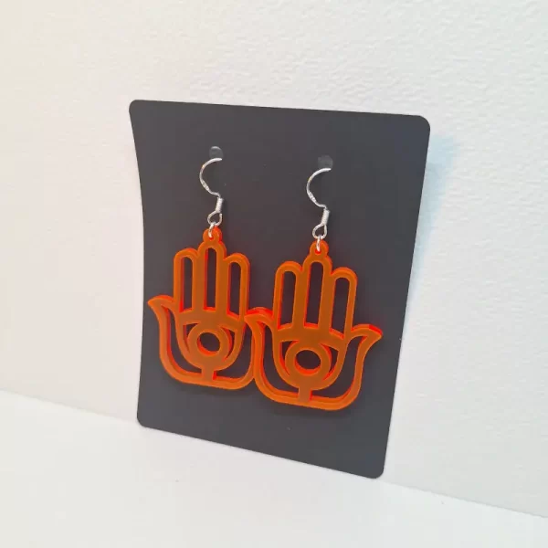 Earring model Hamsa 3 Boucles d'oreilles couleur orange néon