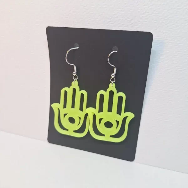 Earring model Hamsa 3 Boucles d'oreilles couleur jaune néon