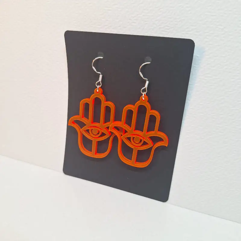Earring model Hamsa 4 Boucles d'oreilles couleur orange néon