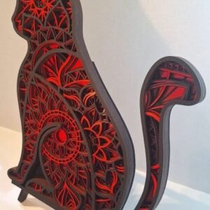 Chat mandala rouge et noir coté Chat mandala 6 couches rouge et noir